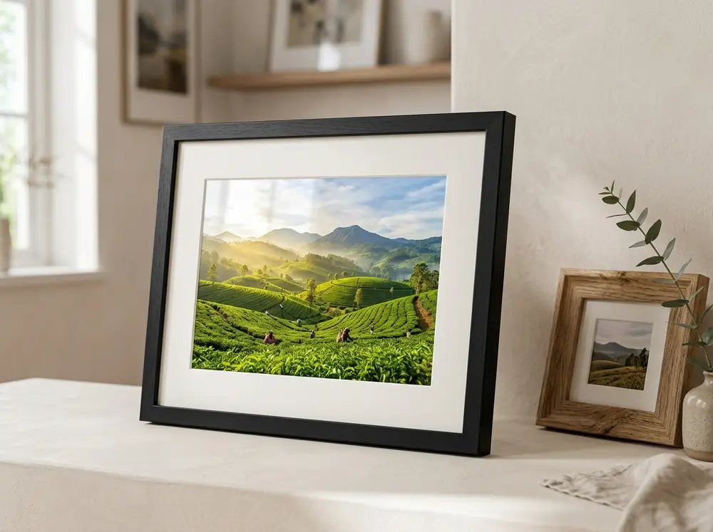 Framed wedding-style photographs