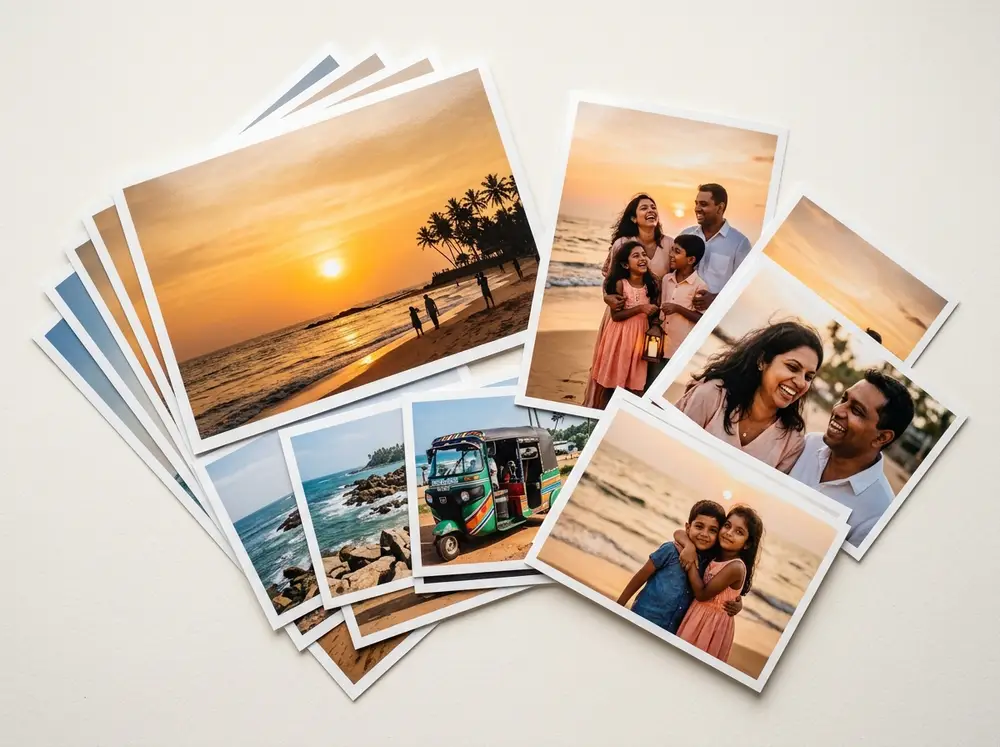 A spread of glossy photo prints